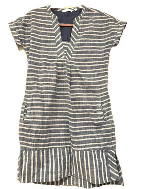 Athleta sz XS blue striped V neck cotton active wear mini dress #3302